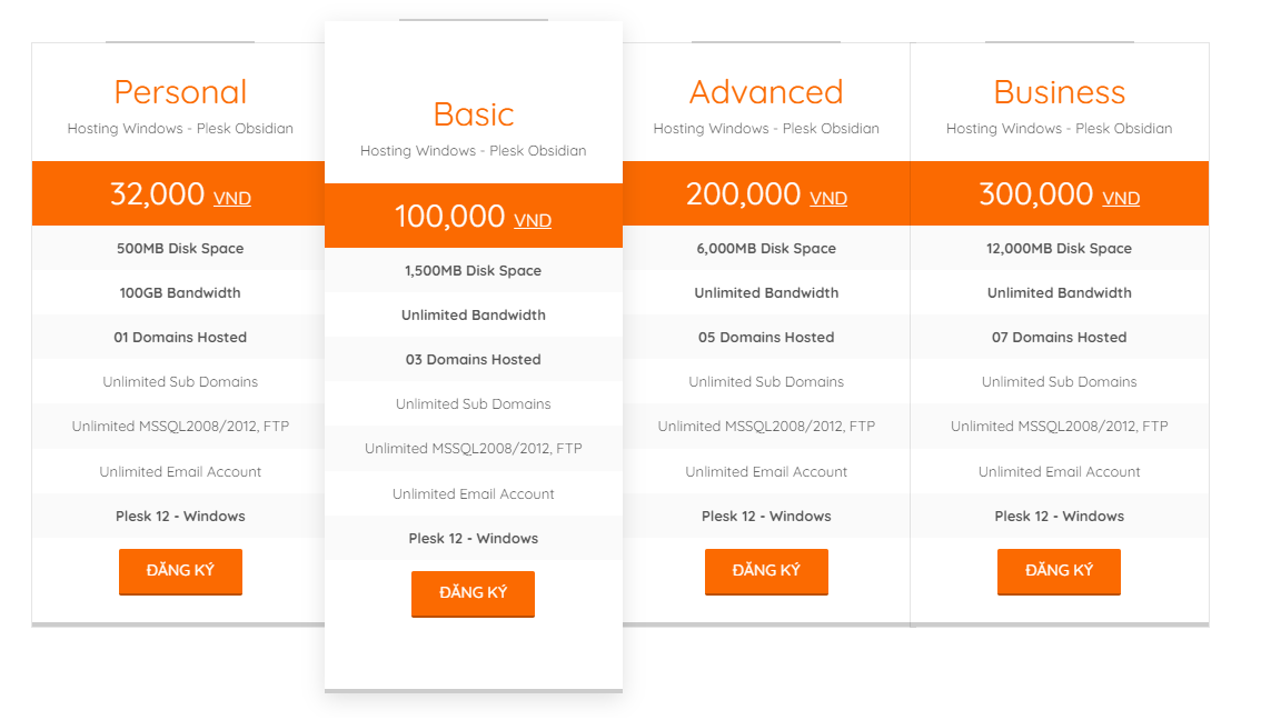 Bảng giá dịch vụ Shared Hosting