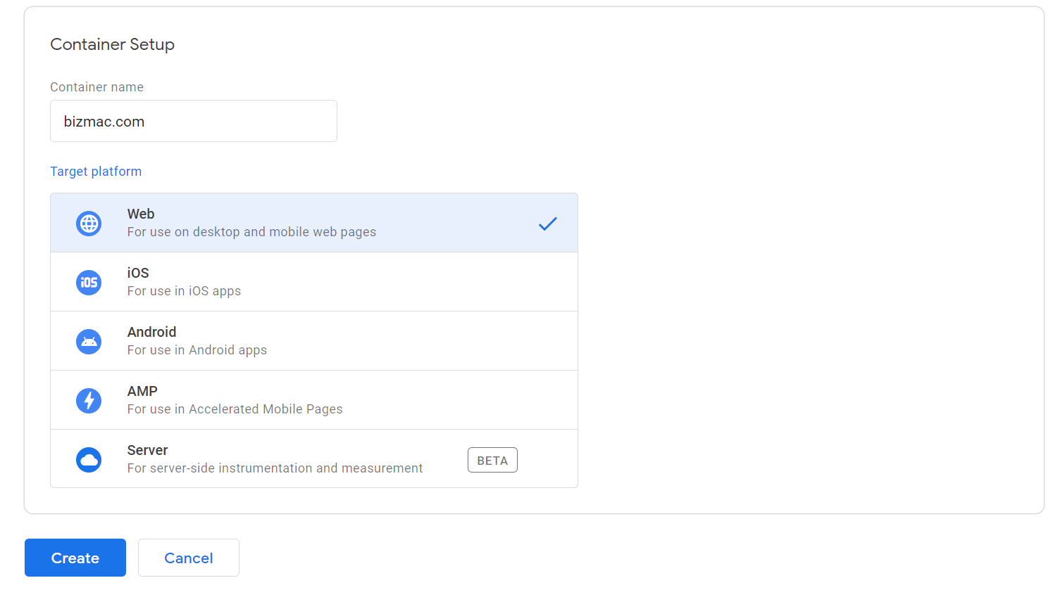 Thiết lập container cho Google Tag Manager