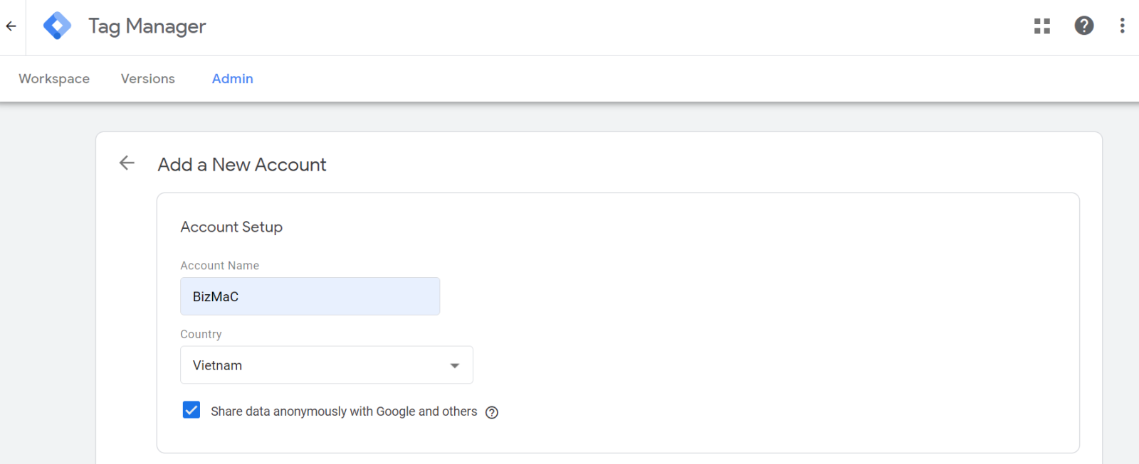 Thiết lập tài khoản Google Tag Manager